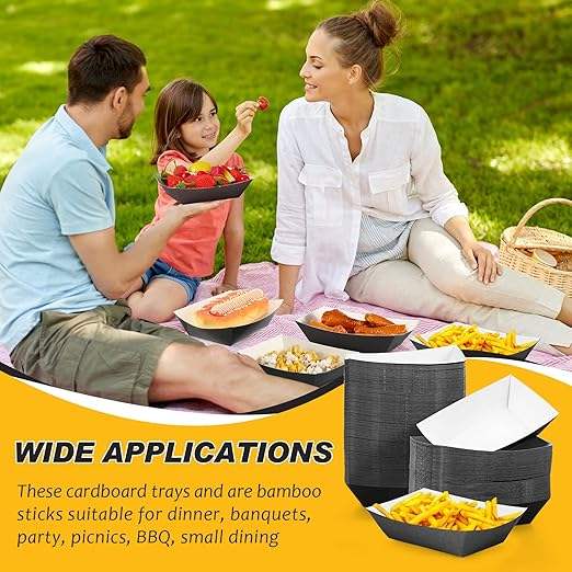 3-pound Paper Food Trays Disposable Nachos Burritos Licensed Christmas Party Supplies Kraft Paper Boat (black)