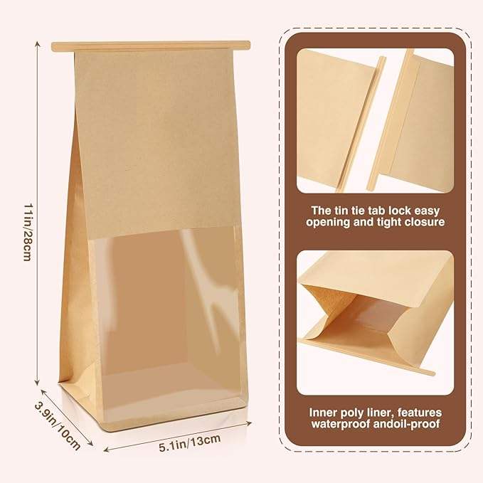 Windowed Bread Bag That Can Be Resealed and Has a Label Lock for Bread Storage Leather Paper Custom Bread Bags