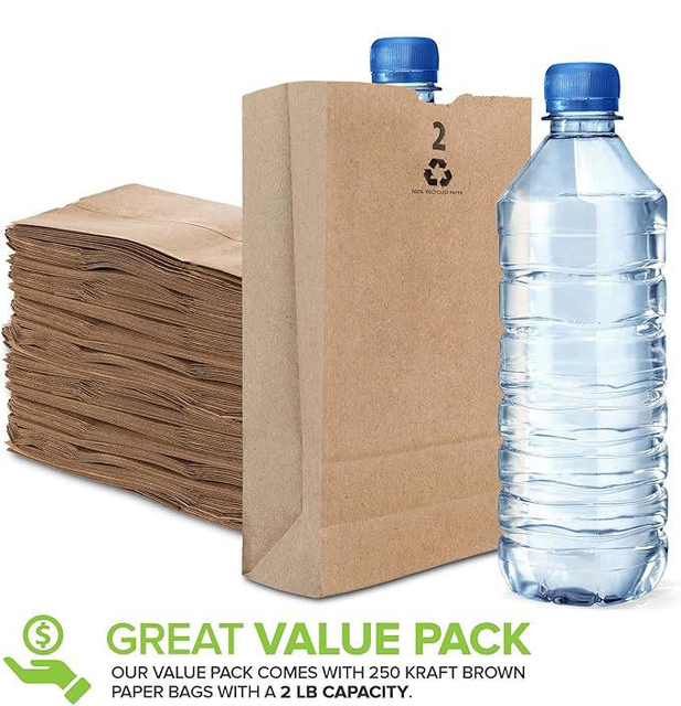 Kraft Brown Paper Bags for Packing Breakfast Food Snack or Lunch Items - Blank Bulk Pack Disposable Shopping Bag