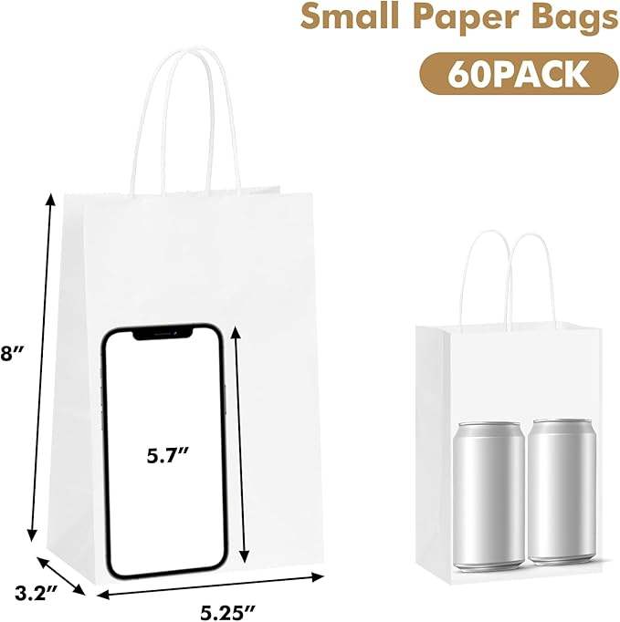 60 Paper Bags White Gift Bags Handle Bulk Shopping Birthdays Weddings Business Parties