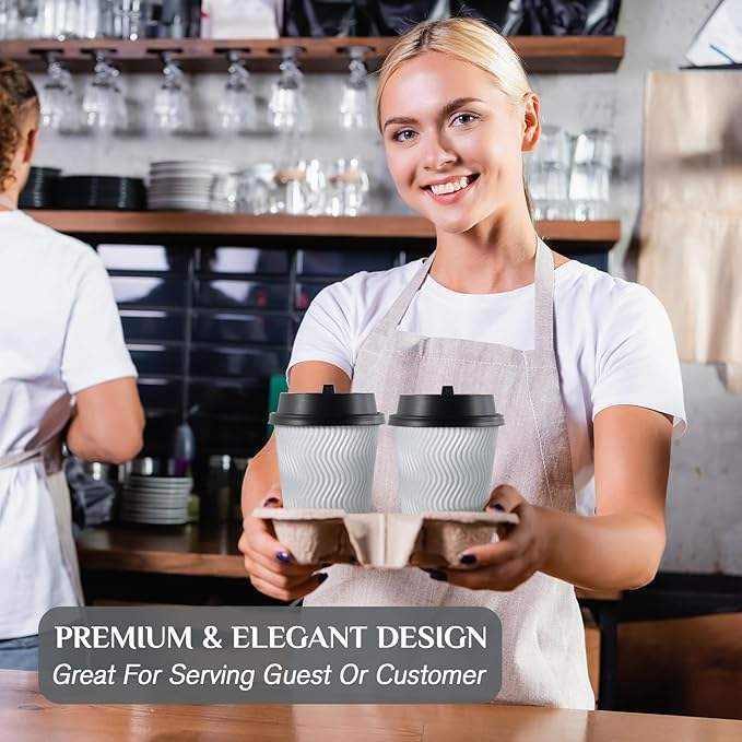 Disposable Insulated Corrugated Coffee Cups with LIDS and Straws for Tea Hot Chocolate and Beverages Coffee Cup