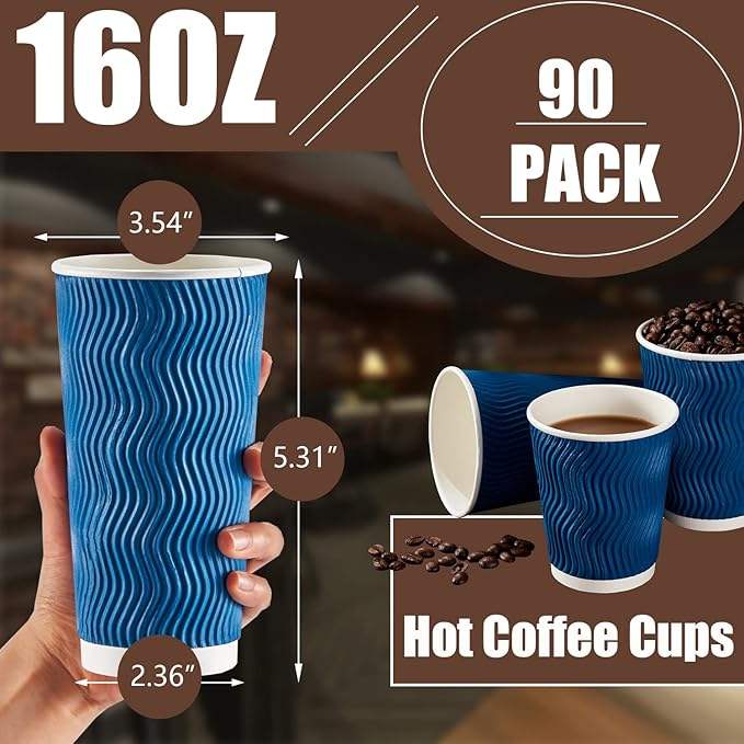 Navy Blue Disposable Coffee Cups Insulated Corrugated Paper Corrugated Wall Cups for Hot or Cold Drinks Coffee Cup