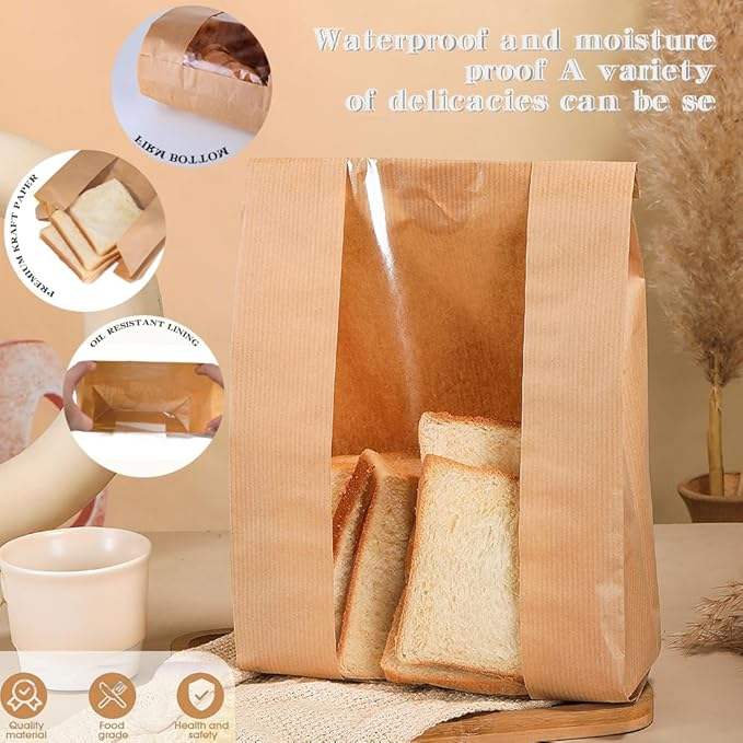 50 Pack Paper Bread Bags for Homemade Bread Sourdough Bakery Bags With Window Custom Bread Bags
