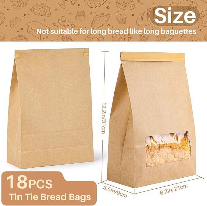 Toast Bag with Window Brown Paper Bagel Bread Bag for Sandsich Cookies Custom Bread Bags