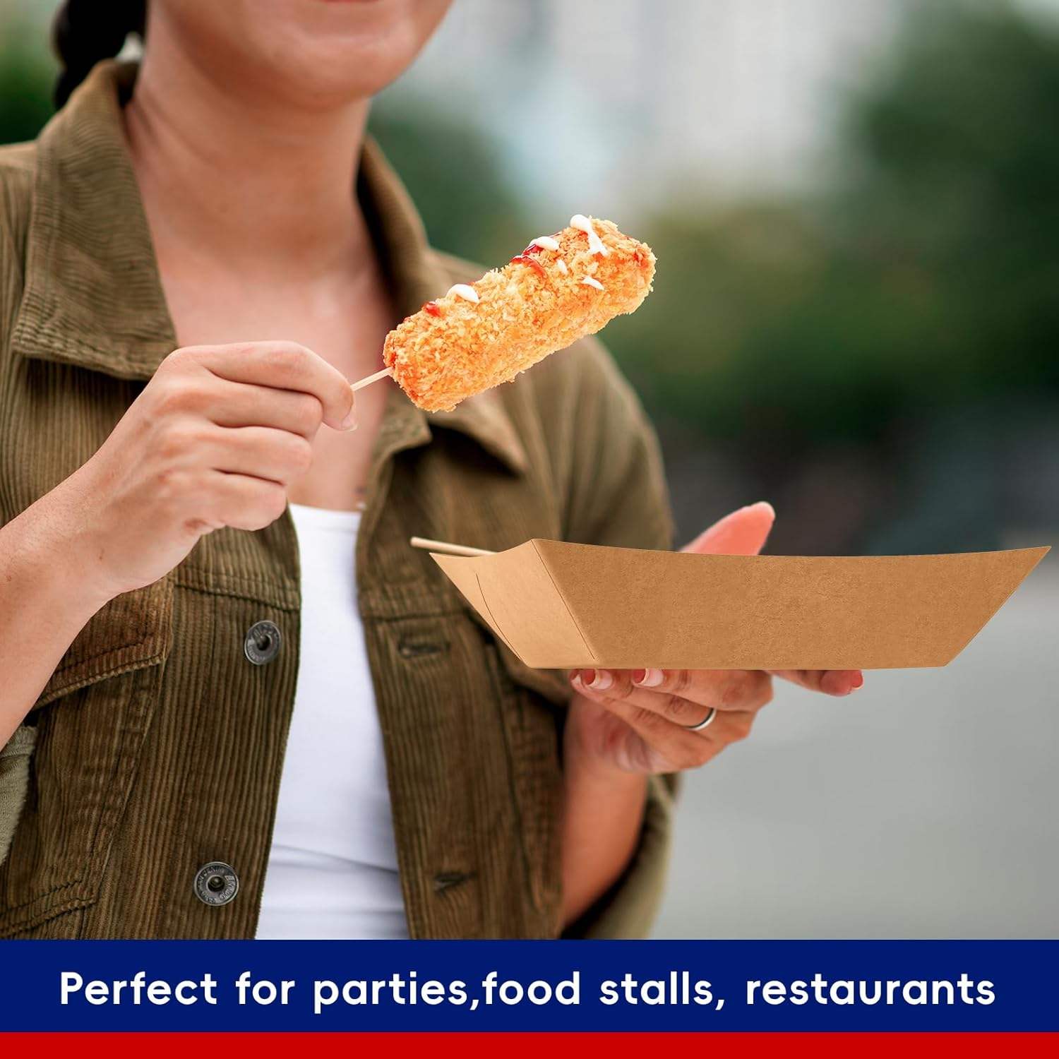 Disposable Paper Boat Craft Paper Service Boat Snack Food Holder Tray, French Fries Nachos Hot Dog Tacos Barbecue Party