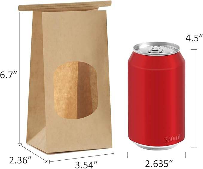 Windowed Packaging Food Bags Made of Kraft Paper Suitable for Holding Tea Coffee Beans Biscuits Customizable Oil-proof Paper Bag