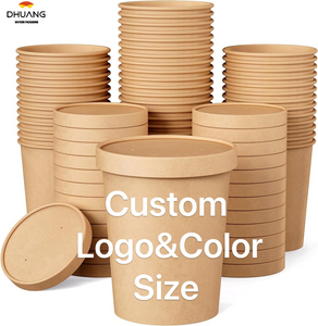 Paper Soup Container with Lid Disposable Kraft Paper Food Cup Ice Cream Cup Paper Food Storage with Lid