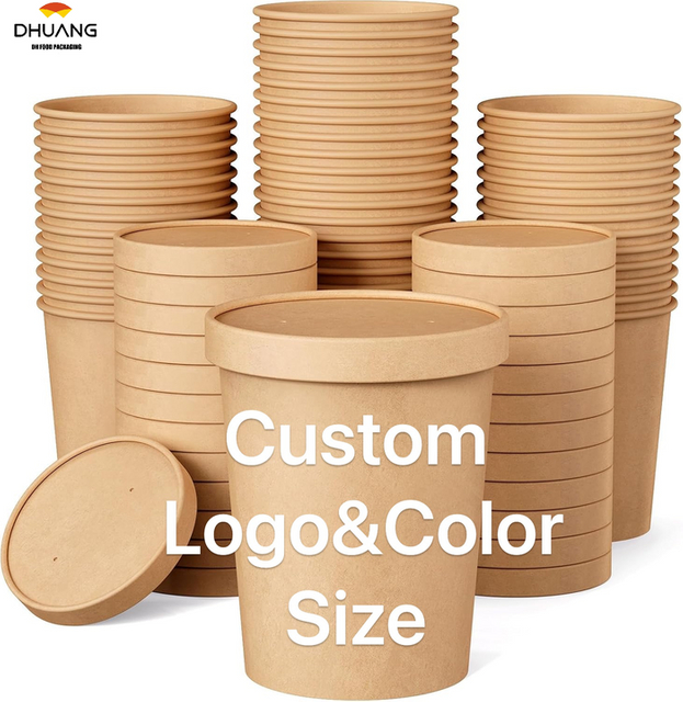 Paper Soup Container with Lid Disposable Kraft Paper Food Cup Ice Cream Cup Paper Food Storage with Lid