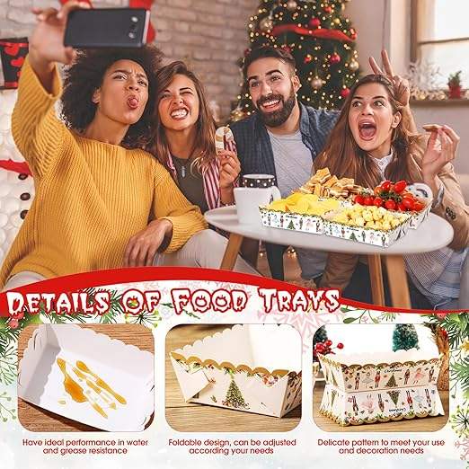 Paper Food Tray Christmas Plaid Light Nutcracker Snack Tray Disposable Nachos Hot Dog Holiday Party Supplies (Nutcracker)