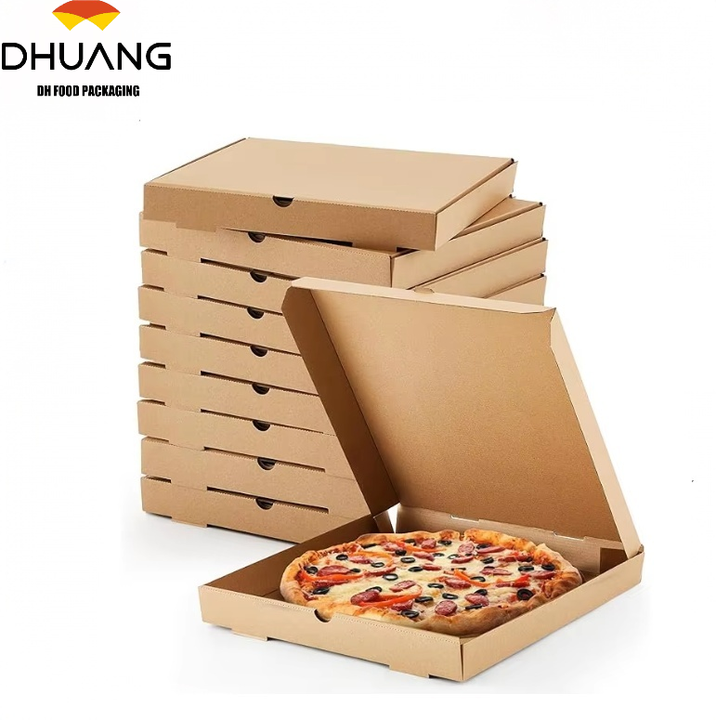 Corrugated Greaseproof Kraft Takeout Containers Packing Boxes for Homemade Pizzas Food and Crafts Custom Pizza Box