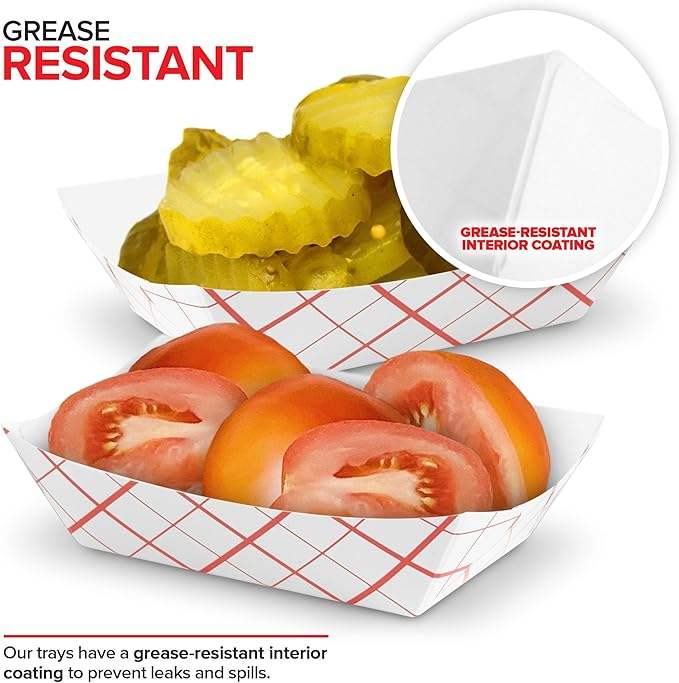 Mini Paper Food Boat Disposable Red and White Checkered Paper, Eco-friendly Food Tray Food Trays