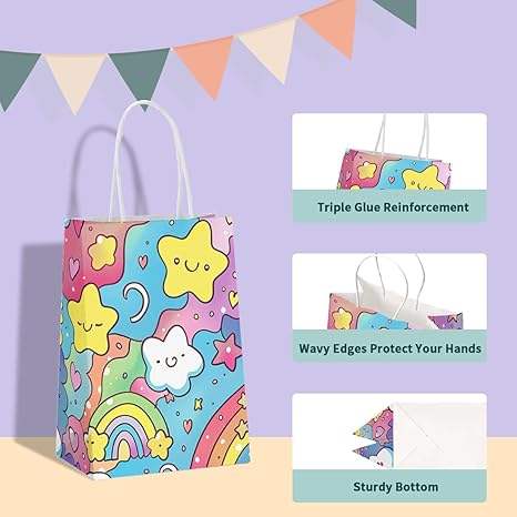 Gift Bag Paper Bag with Handle Party Birthday Wedding Small Paper Shopping (Rainbow Stars) Custom Paper Bags
