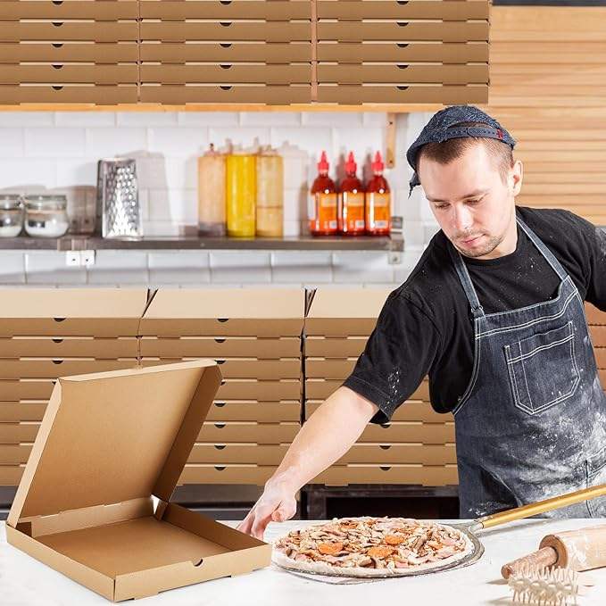 Corrugated Greaseproof Kraft Takeout Containers Packing Boxes for Homemade Pizzas Food and Crafts Custom Pizza Box