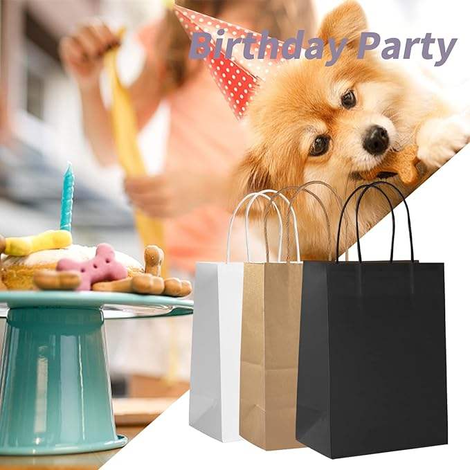 Gift Bags Black Kraft Paper Bags Handle Bulk Take-out Grocery Retail Shopping Businesses and Parties
