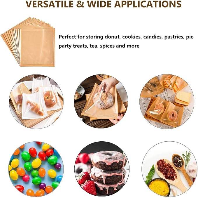 Brown Baking Paper Bags with Window for Sandwich Doughnut Cookie Wrapping for Baking Storage and Display Custom Bread Bags