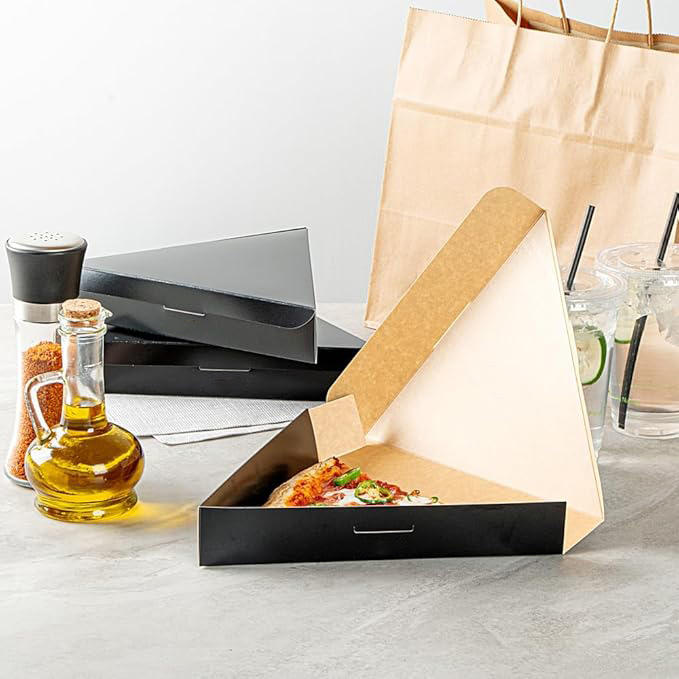 Pizza Box Clamshell Pizza Slice Container - Oil Proof Label Lock Black Paper for Restaurants and Cafes Custom Pizza Boxs