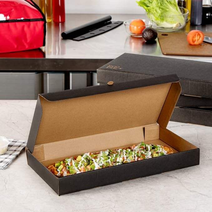 Disposable Takeaway Box Sturdy Corrugated Black Kraft Paper Pizza Box - Label Lock Custom Pizza Boxs