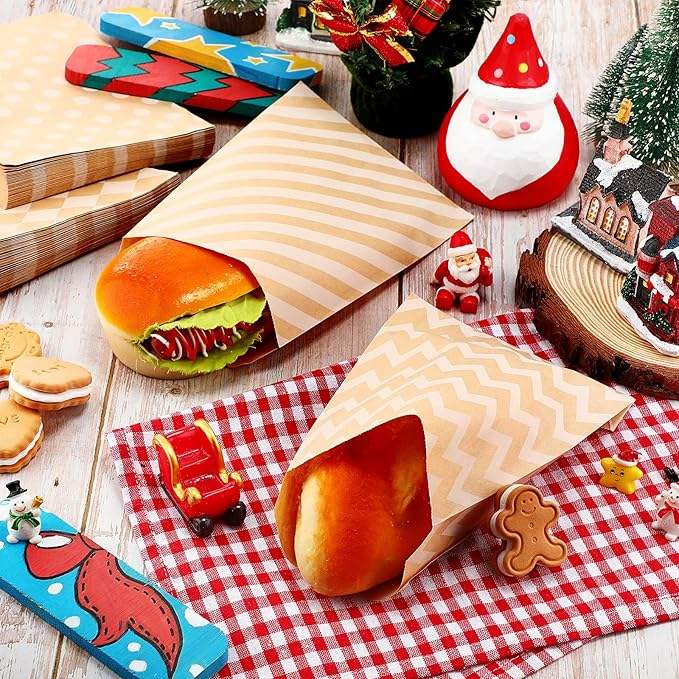 Candy Buffet Bag Brown Dot Striped for Sandwich Cookie Bag Party Supplies Custom Bread Bags