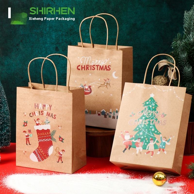 Customized logo Christmas Wrapping Paper Bags Are Used for Packaging Food or Handicrafts Shopping Bag