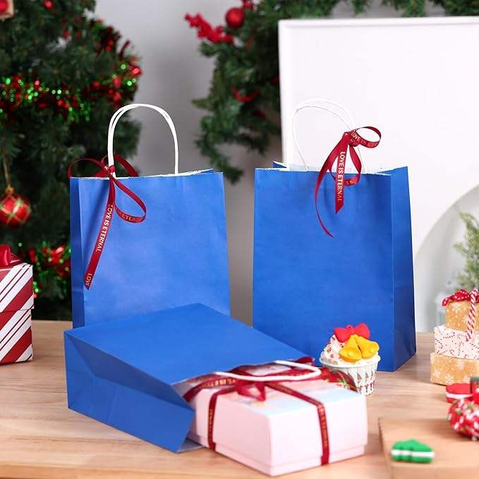 Medium Brown Paper Bag with Handle Blue Color for Parties and Corporate Events