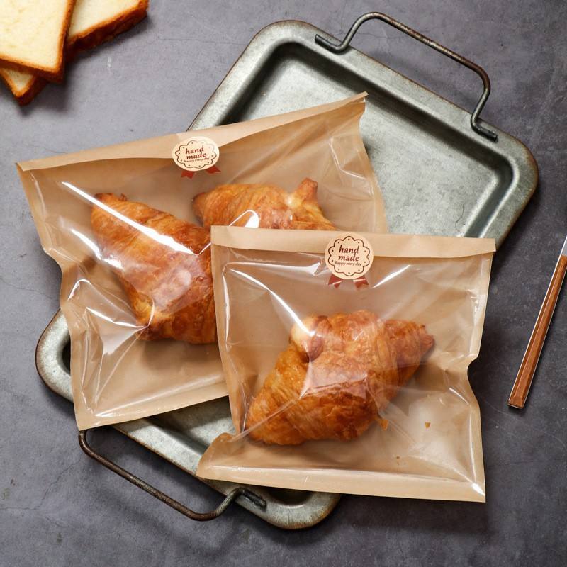 Classic Style Half Film Paper Bread Bag Transparent Kraft Paper for Packaging Desserts Beef Toast Baking Foods Custom Bread Bags