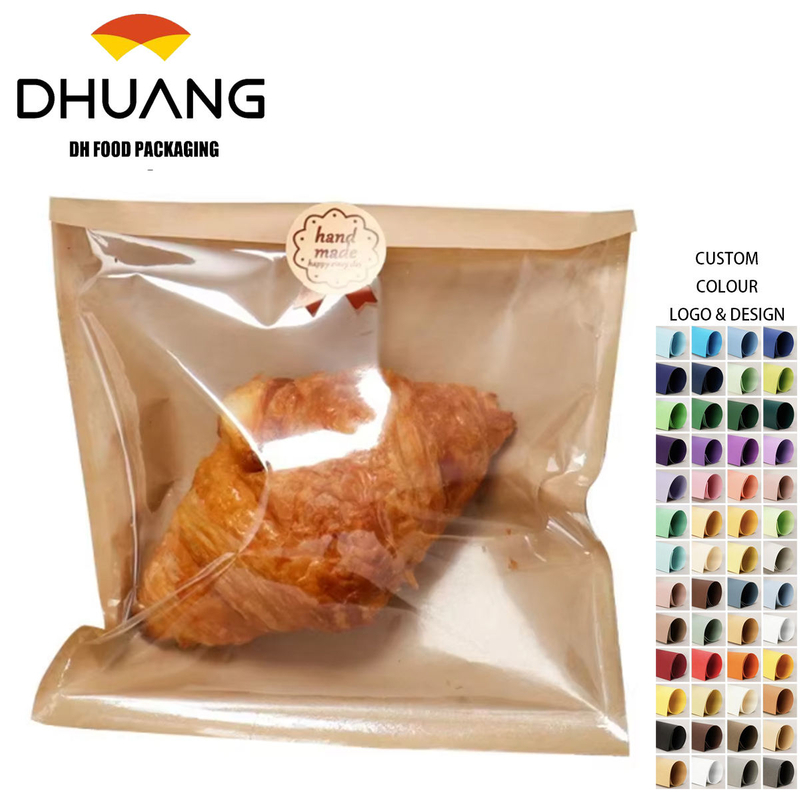 Classic Style Half Film Paper Bread Bag Transparent Kraft Paper for Packaging Desserts Beef Toast Baking Foods Custom Bread Bags