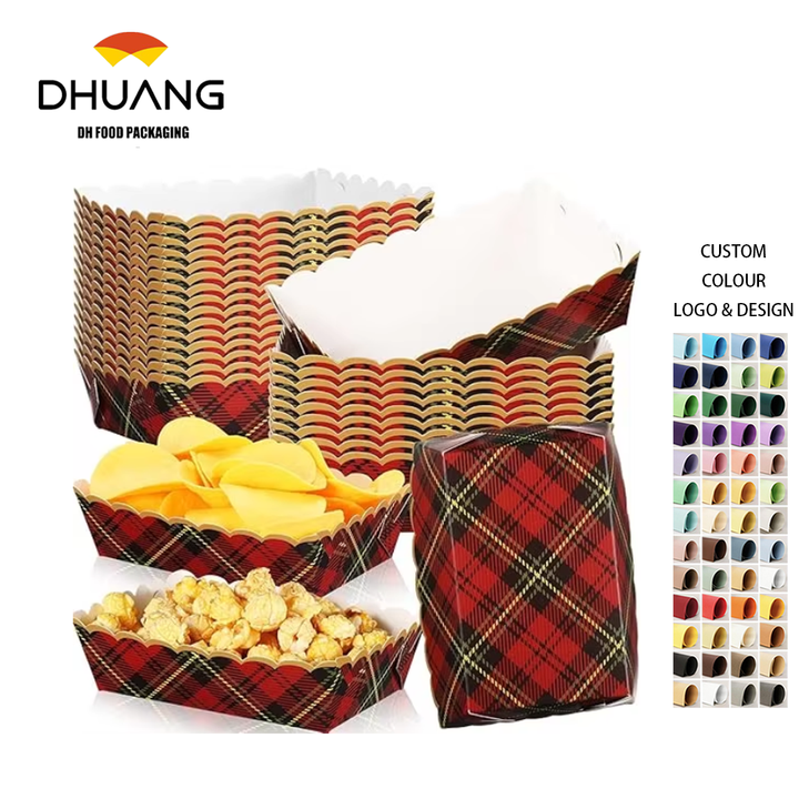 Christmas Paper Food Tray Plaid Light Nutcracker Snack Tray Disposable Nachos Hot Dog Party Supplies (Classic Plaid)