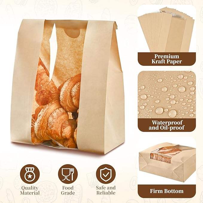 Windowed Toaster Bags Homemade Bread Bags for Baked Goods Storage with Label Sealing Stickers Custom Bread Bags