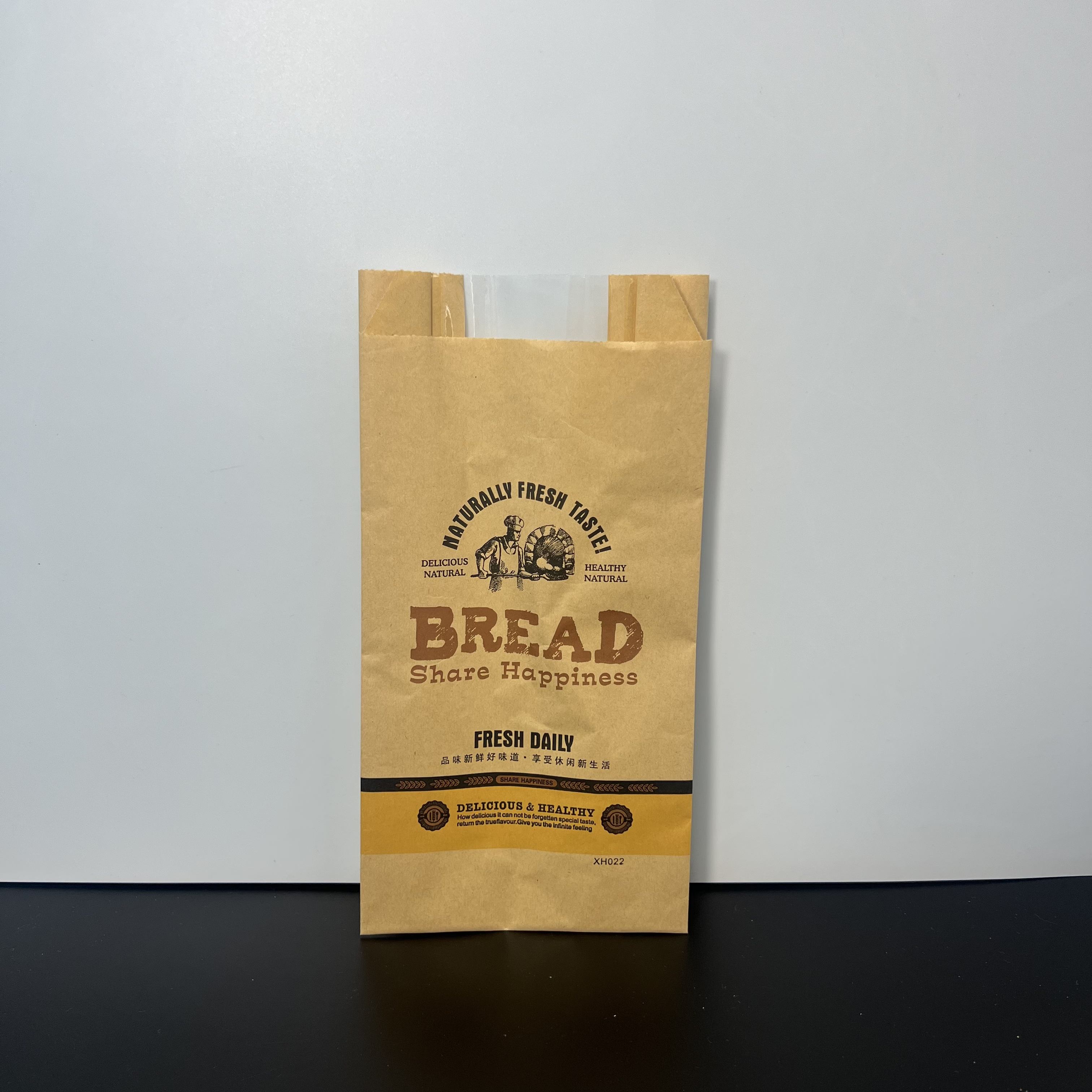 Bring Your Own logo Custom Bread Kraft Paper Bag with clear Window Toast Paper Bag Oil-proof Paper Bag