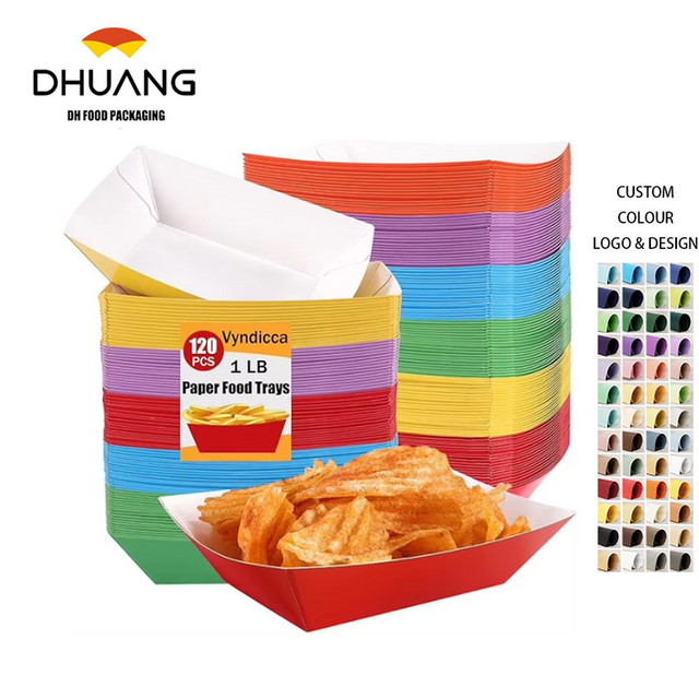 Paper Food Tray Disposable Food Boat Colored Hot Dog Tray Party Picnic Nacho Cheese Sauce Food Trays