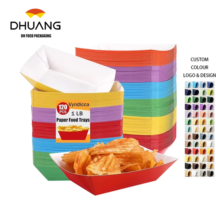 Paper Food Tray Disposable Food Boat Colored Hot Dog Tray Party Picnic Nacho Cheese Sauce Food Trays