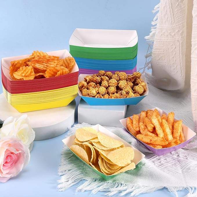 Paper Food Tray Disposable Food Boat Colored Hot Dog Tray Party Picnic Nacho Cheese Sauce Food Trays
