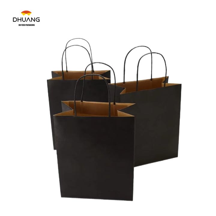 50Pcs Black Gift Bag Paper Shopping Recyclable CUSTOM Kraft Paper Bag Retail Party