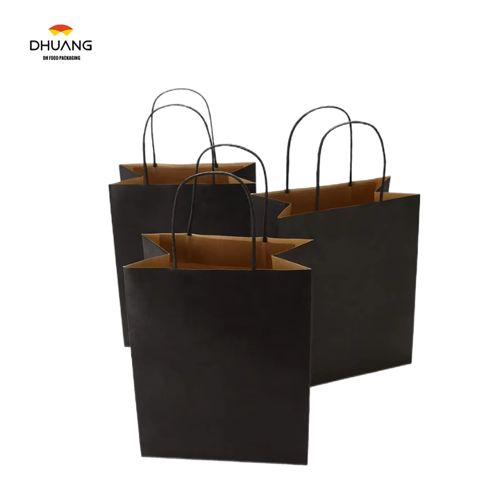 50Pcs Black Gift Bag Paper Shopping Recyclable CUSTOM Kraft Paper Bag Retail Party