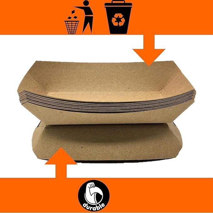 Food Tray Kraft Paper extra Large (5 Lb) Disposable Recyclable Service Ship Condiments Grease Resistant