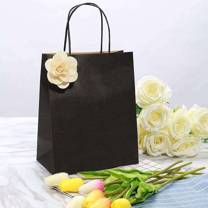 50Pcs Black Gift Bag Paper Shopping Recyclable CUSTOM Kraft Paper Bag Retail Party