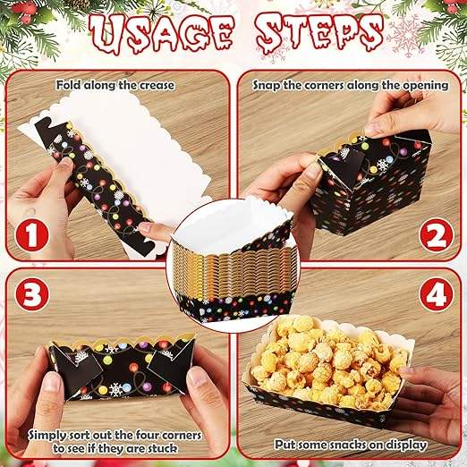 Paper Food Trays Christmas Plaid Lights Disposable Nachos Popcorn Hot Dogs Holiday Party Supplies (lively, Colorful)