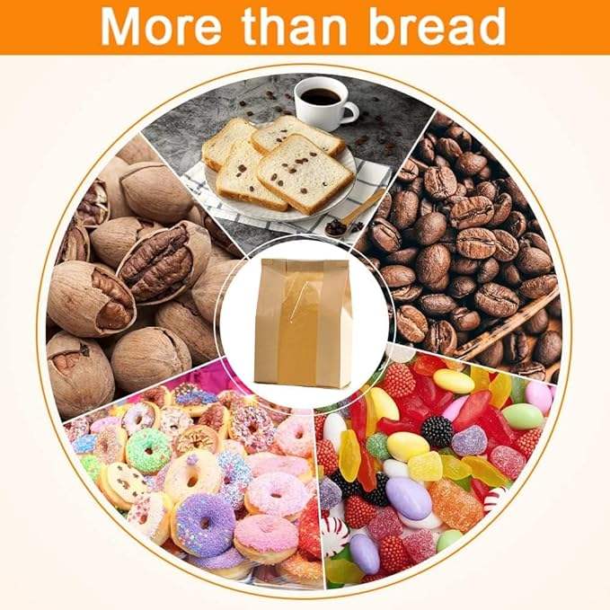 Brown Paper Bread Bag with Window Homemade Bread with Tin Label Lock Affixed with Label Seal Custom Bread Bags
