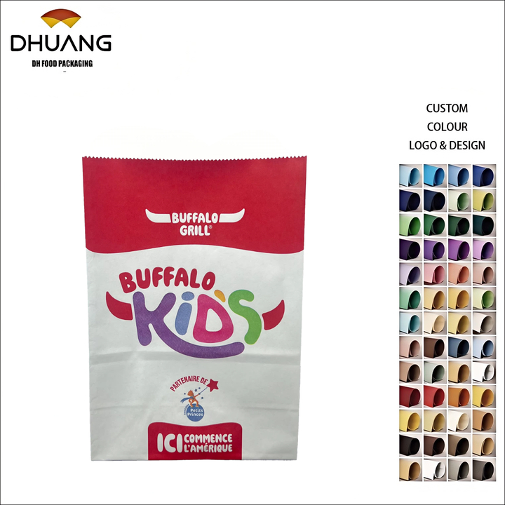 Custom Flat square Bottom Fat-proof Take-out Food Packaging Brown Kraft Paper Bag Without Handle Oil-proof Paper Bag