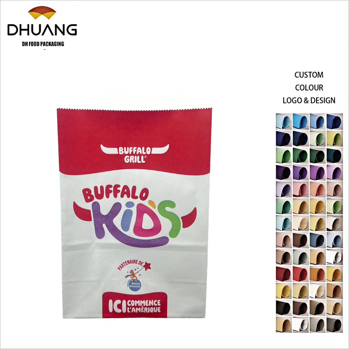 Custom Flat square Bottom Fat-proof Take-out Food Packaging Brown Kraft Paper Bag Without Handle Oil-proof Paper Bag