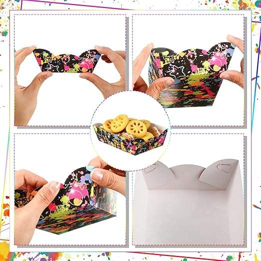 Packs of Neon Party Supplies, Decorations, Disposable Paper Food Plates, Paper Food Boats, Suitable for Carnival, Festivals