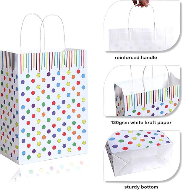 Customized LOGO White Kraft Paper Bags for Packaging - Birthday Parties Picnics Vacation Gatherings Gift Shopping Bags