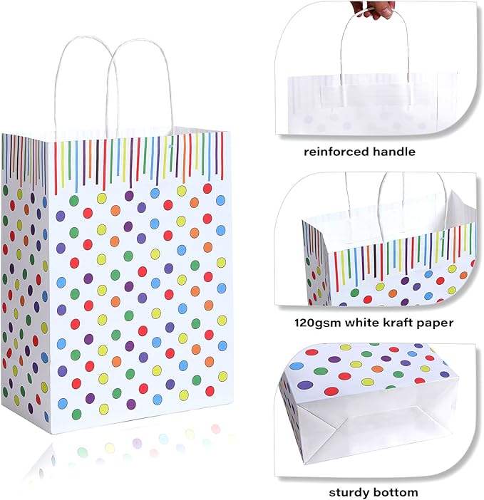 Customized LOGO White Kraft Paper Bags for Packaging - Birthday Parties Picnics Vacation Gatherings Gift Shopping Bags
