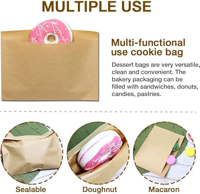 Sandwich Candy Paper Bag Brown Paper Packaging for Snacks and Cookies for Sandwiches and Candies Oil-proof Paper Bag