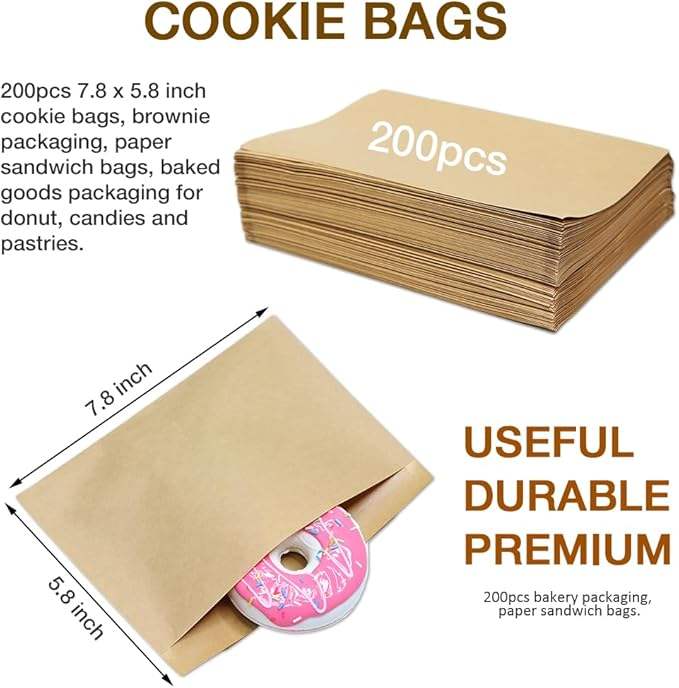 Sandwich Candy Paper Bag Brown Paper Packaging for Snacks and Cookies for Sandwiches and Candies Oil-proof Paper Bag