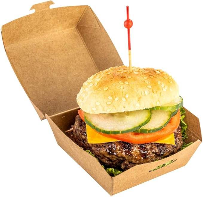 Mini Burger Box Food Container with Hinged Lid Disposable Kraft Paper Takeout Box for Small Burgers or Desserts