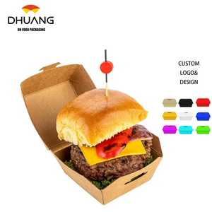 Mini Burger Box Food Container with Hinged Lid Disposable Kraft Paper Takeout Box for Small Burgers or Desserts