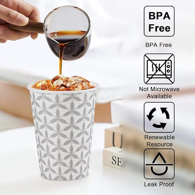 12 oz Single Wall Disposable Coffee Cups with Handle for Hot and Cold Drinks for Coffee Shops Offices and Restaurants Coffee Cup