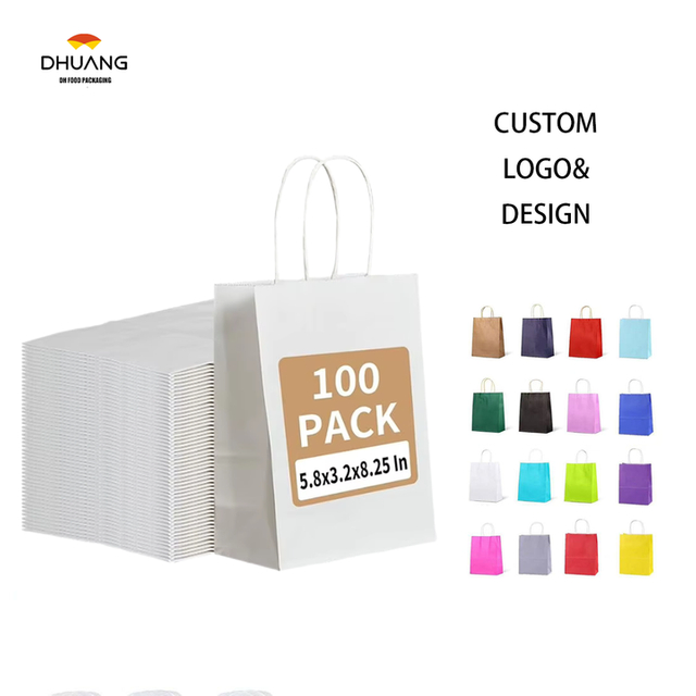 White Paper Bags Processed in Bulk Gift Medium Size Retail Shopping Merchandise Custom Paper Bags