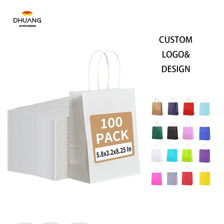 White Paper Bags Processed in Bulk Gift Medium Size Retail Shopping Merchandise Custom Paper Bags